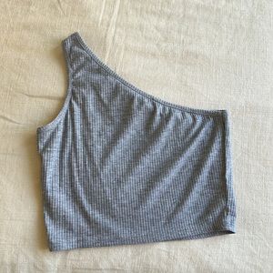 Grey ribbed one shoulder top